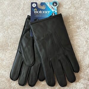 Brand New Isotoner Genuine Leather Sleek Heat Black Men’s Touchscreen Gloves